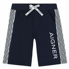 Boys Navy & White Logo Shorts, 1, hi-res