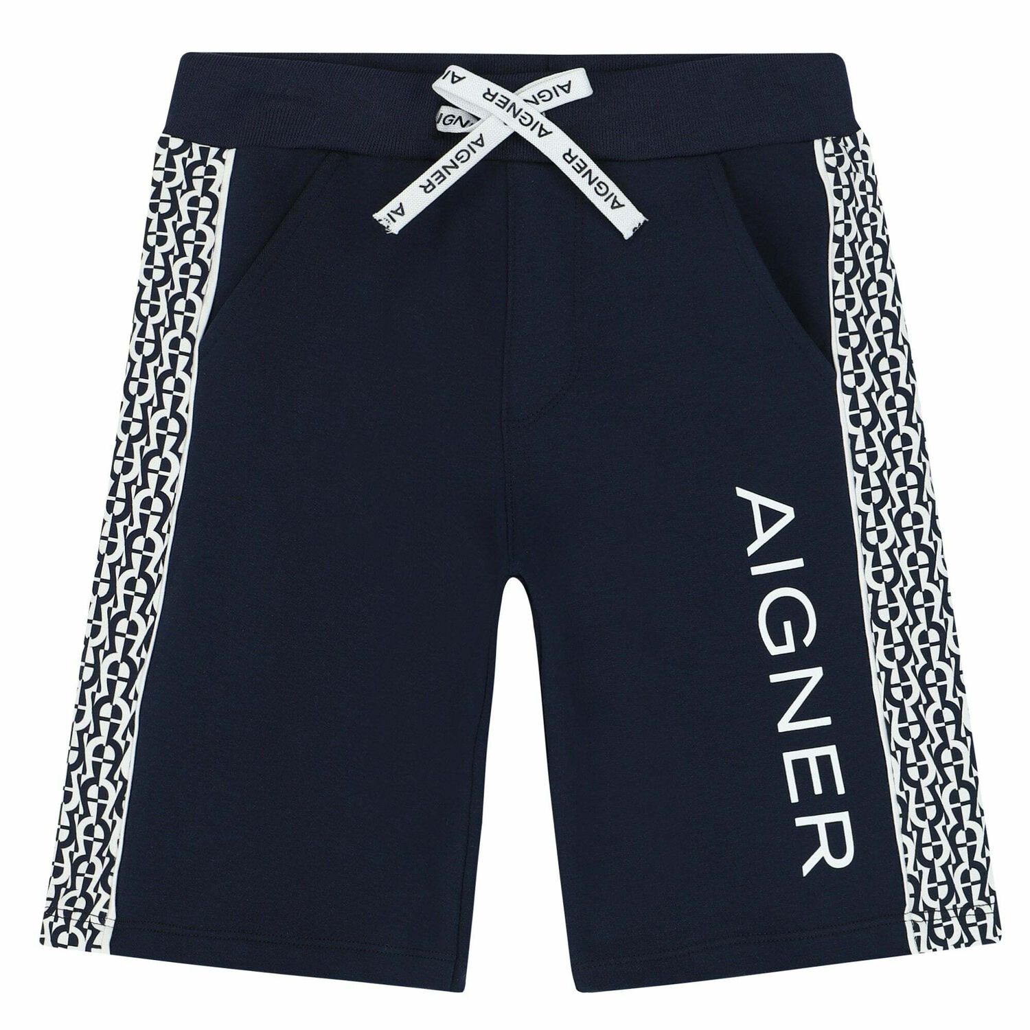 Boys Navy & White Logo Shorts, 1, hi-res