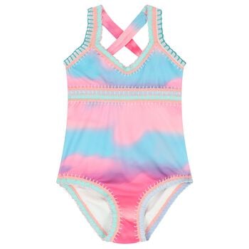 Girls Multi-Coloured Embroidered Swimsuit