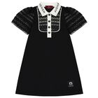 Girls Black Logo Lace Dress, 1, hi-res