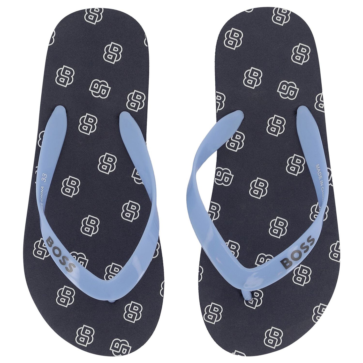 Boys Navy Blue Logo Flip Flops, 1, hi-res