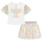 Girls White Bow Skirt Set, 1, hi-res