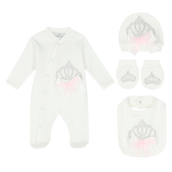 Baby Girls Ivory 4-Piece Babysuit Set