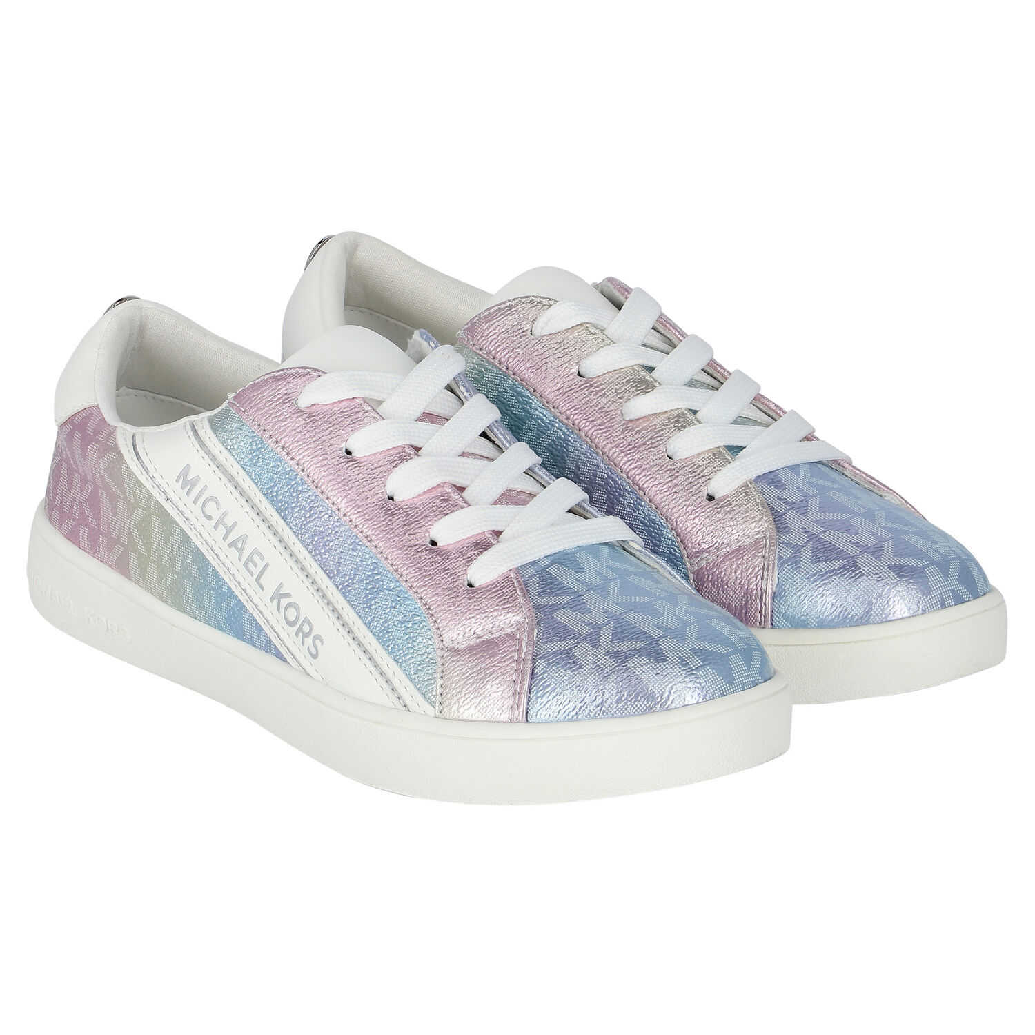 Girls Blue Iridescent Logo Trainers, 1, hi-res