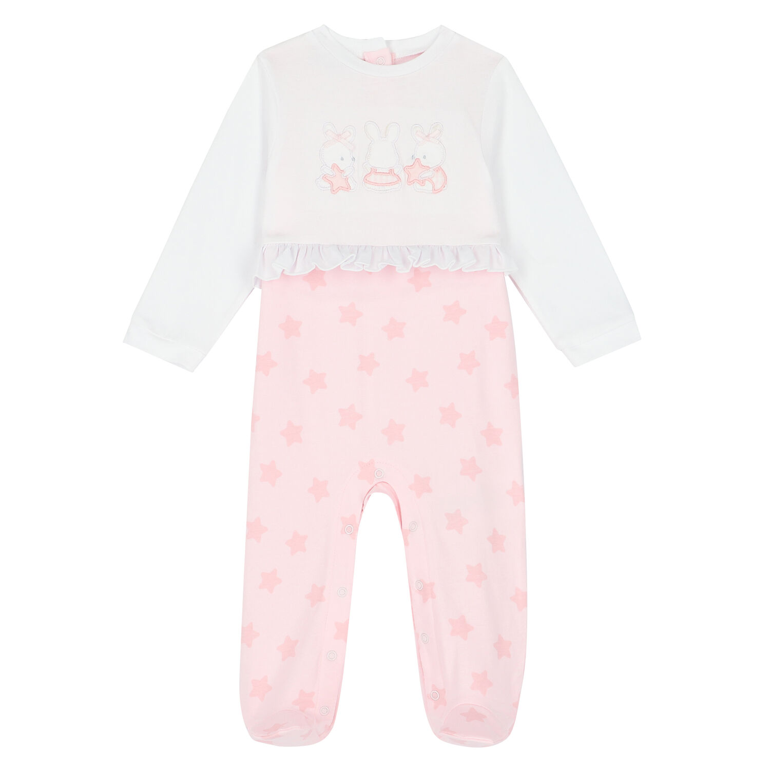 Baby Girls White & Pink Bunny Babygrow, 1, hi-res