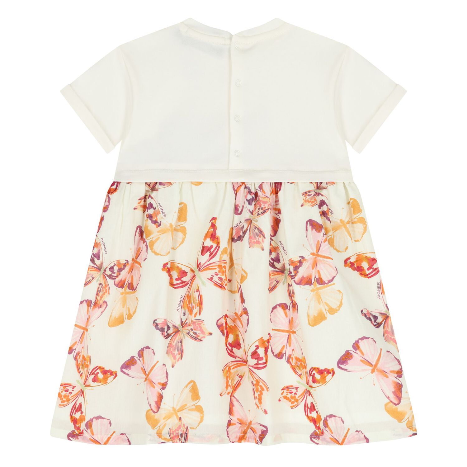 Younger Girls Ivory & Pink Butterflies Logo Dress, 3, hi-res