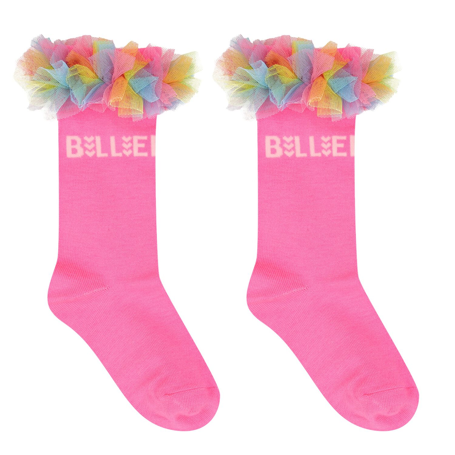 Girls Pink Ruffled Tulle Socks, 1, hi-res
