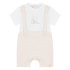White & Beige Striped Baby Romper, 1, hi-res