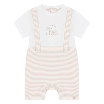 White & Beige Striped Baby Romper