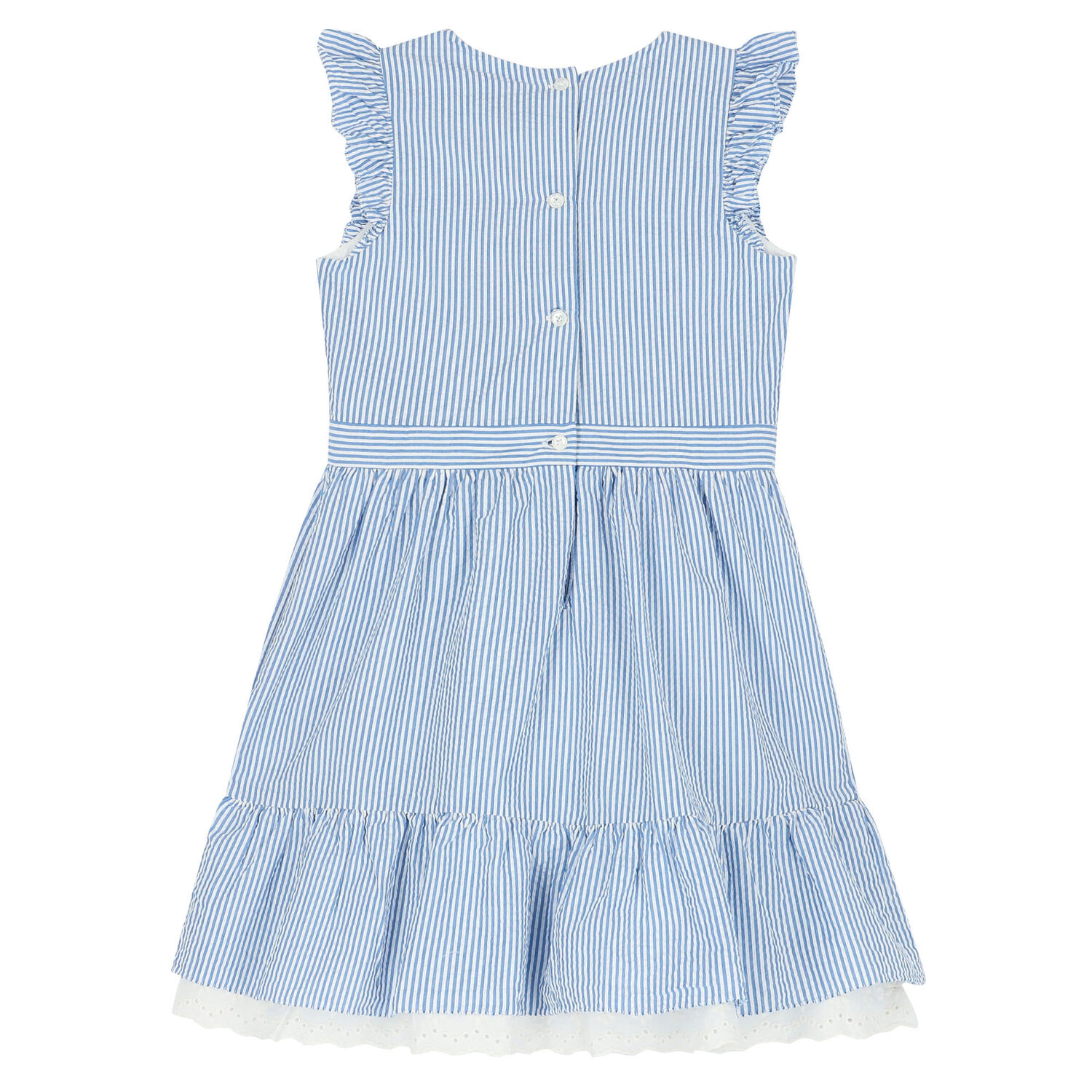 Girls White & Blue Striped Dress, 1, hi-res
