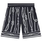 Boys Navy Blue Rope Shorts, 1, hi-res