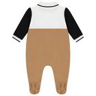 Baby Boys White & Beige Logo Babygrow, 1, hi-res