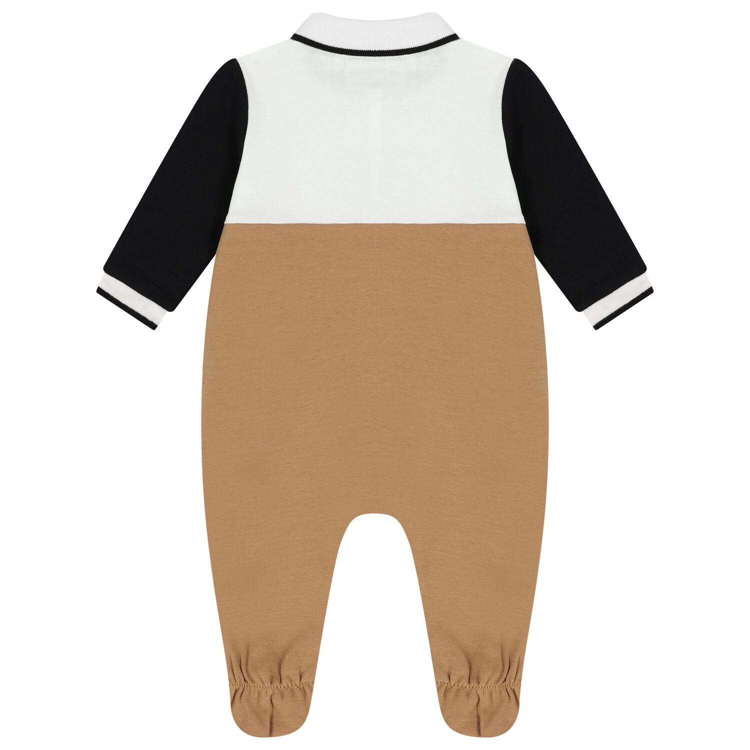 Baby Boys White & Beige Logo Babygrow, 1, hi-res