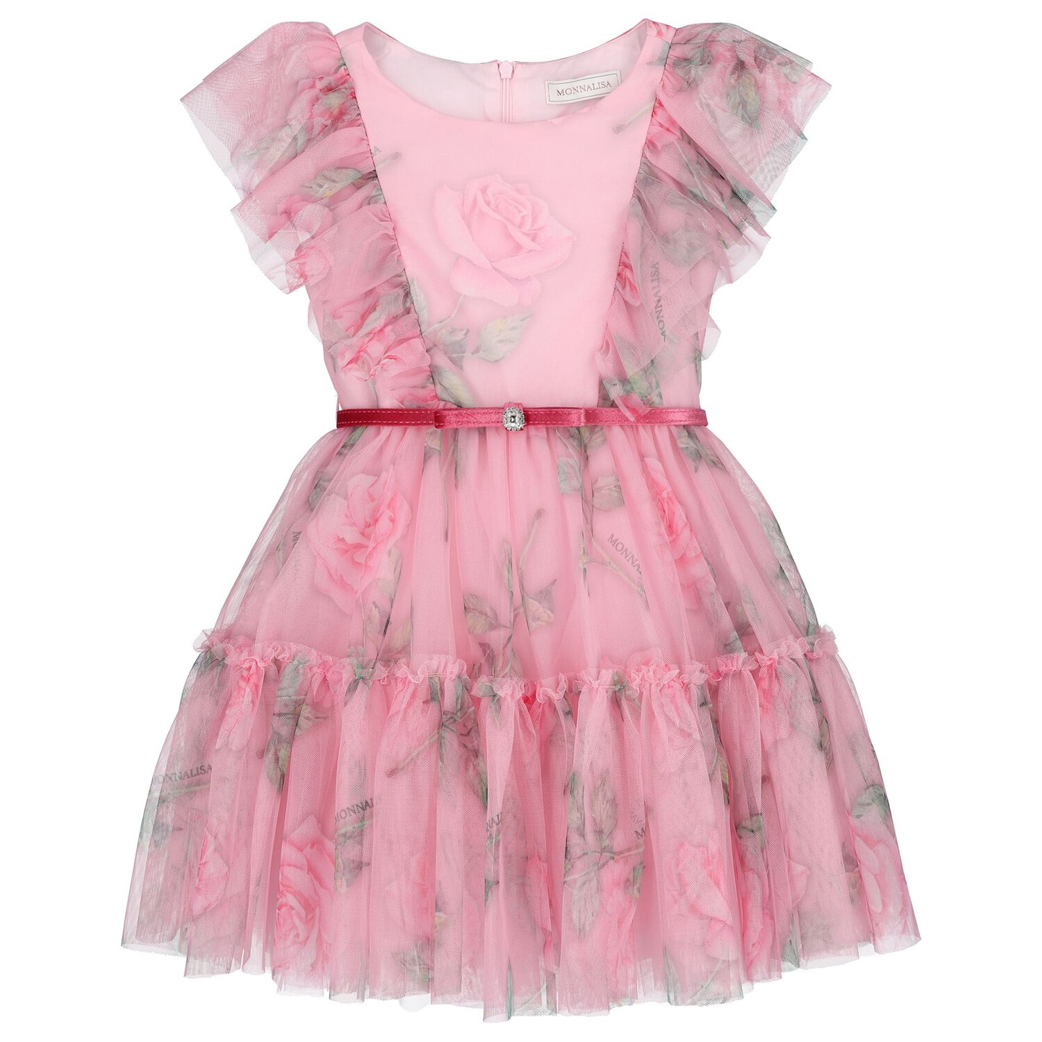 Girls Pink Rose Tulle Dress, 1, hi-res