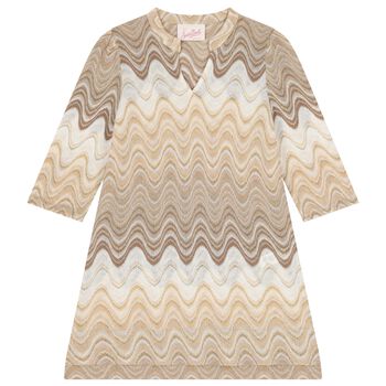 Girls Beige & Gold Striped Kaftan