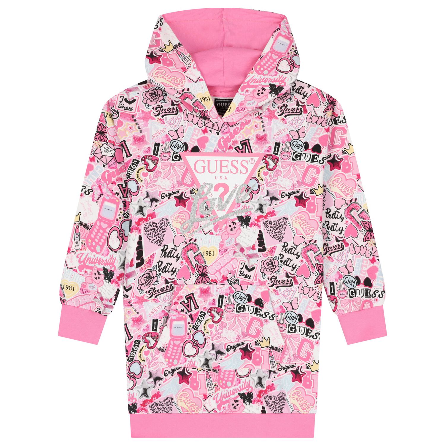 Girls Pink Logo Hooded Dress, 1, hi-res image number null