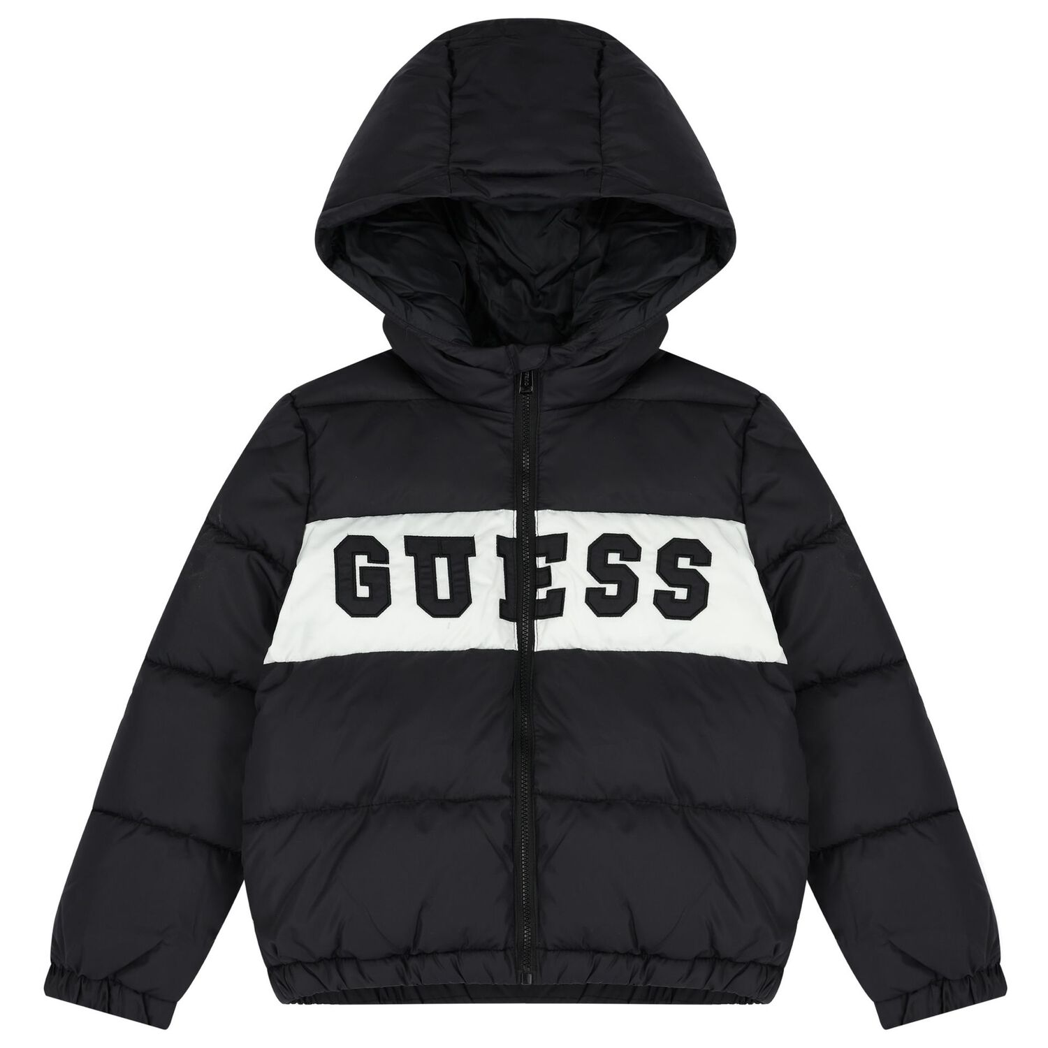 Boys Black Logo Padded Puffer Jacket, 1, hi-res image number null
