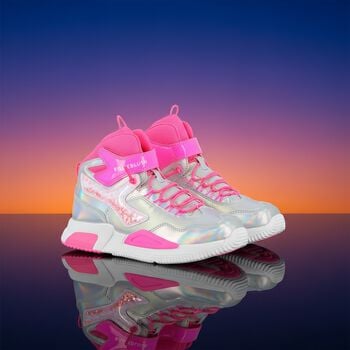 Girls Silver & Pink Faux Leather Trainers