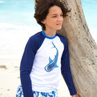 Boys White & Blue Shark Long Sleeve Rash Vest, 1, hi-res