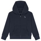 Boys Navy Blue Logo Hooded Zip Up Top, 1, hi-res