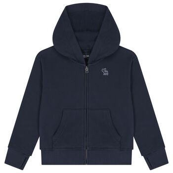 Boys Navy Blue Logo Hooded Zip Up Top