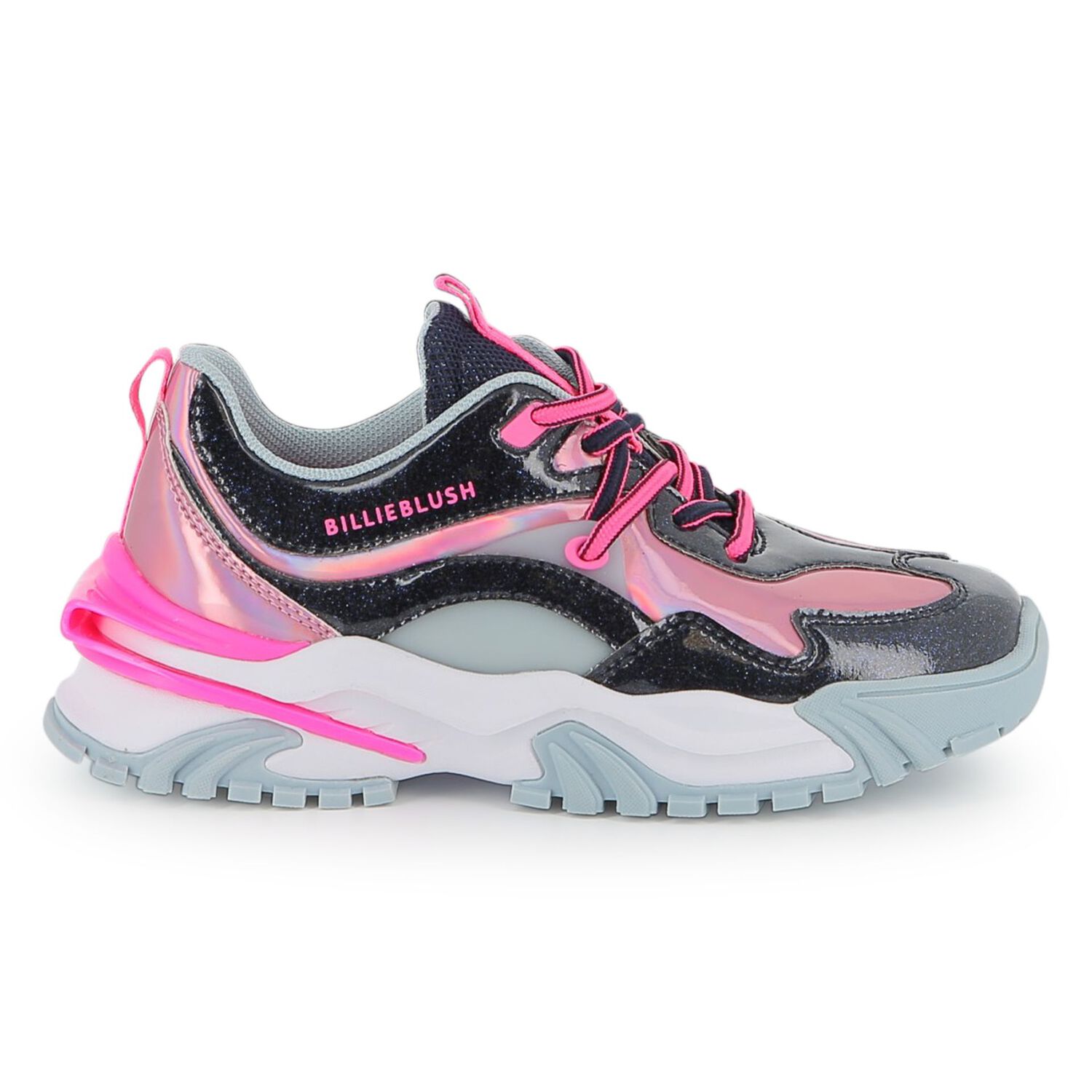 Girls Navy Blue & Pink Logo Trainers, 1, hi-res