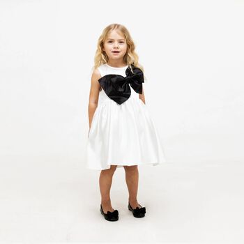 Girls White & Black Bow Dress