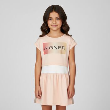 Girls Pink & White 2 Piece Dress Set 