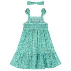 Girls Green Floral Smocked Dress Set, 1, hi-res