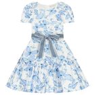 Girls White & Blue Butterfly Dress, 1, hi-res