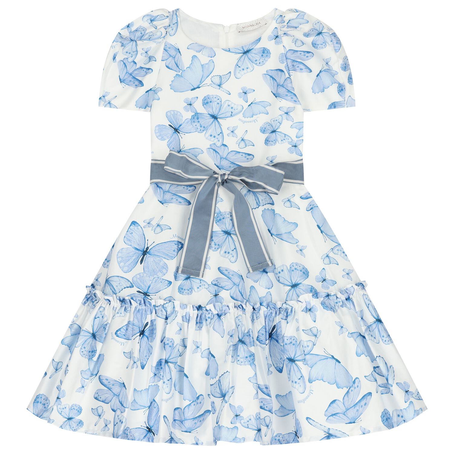 Girls White & Blue Butterfly Dress, 1, hi-res image number null