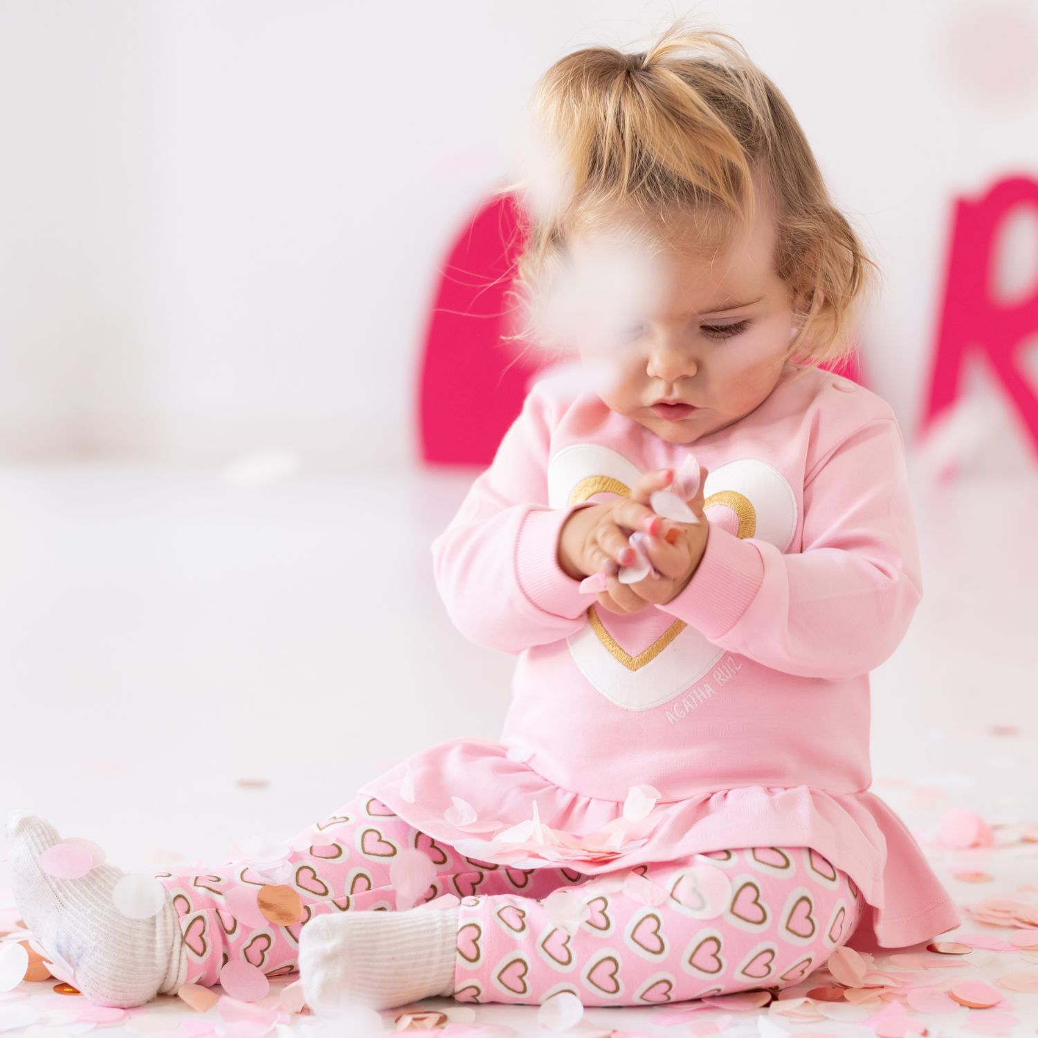 Girls Pink Heart Leggings Set, 1, hi-res image number null