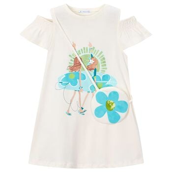 Girls Ivory Ruffled Dress Set