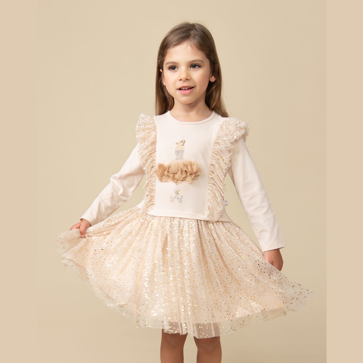Girls Ivory Ruffle Tulle Dress, 1, hi-res