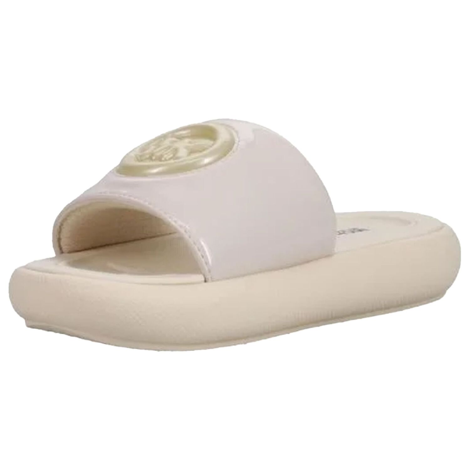 Girls Beige Patent Leather Sliders, 1, hi-res