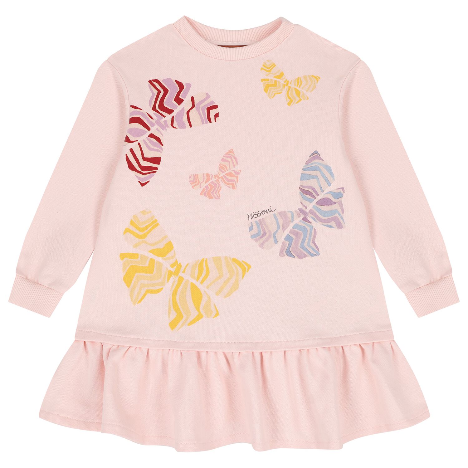 Girls Pink Zig Zag Bow Dress, 2, hi-res