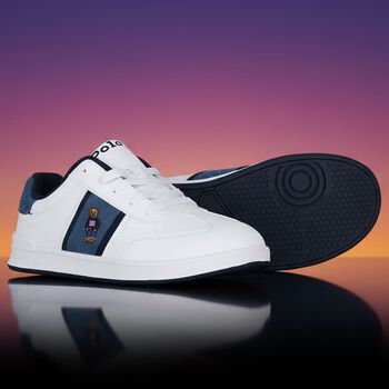 Boys White & Denim Blue Logo Trainers