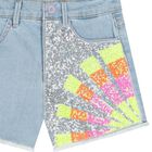 Girls Blue Denim Sequin Shorts, 1, hi-res