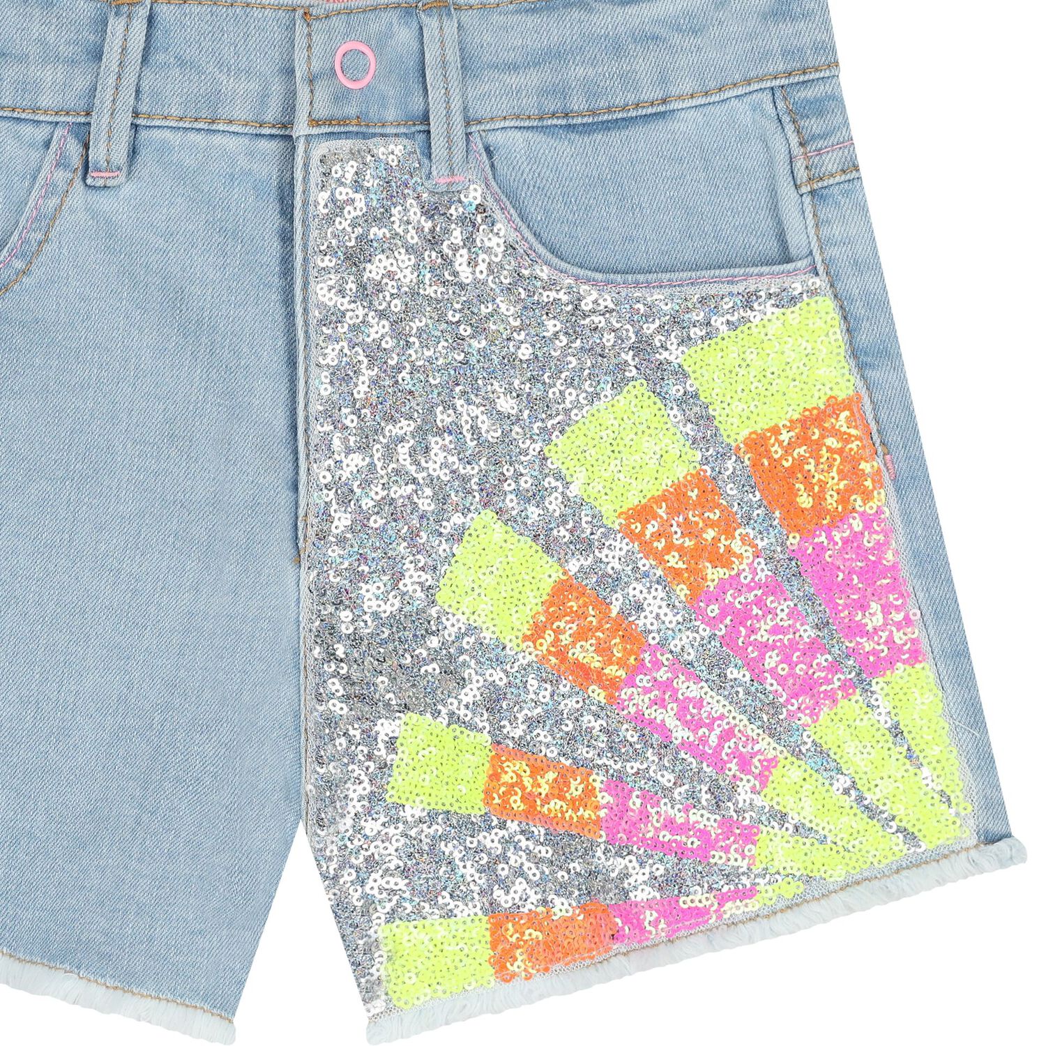 Girls Blue Denim Sequin Shorts, 1, hi-res image number null