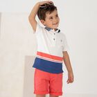 Boys White Striped Polo Shirt, 1, hi-res
