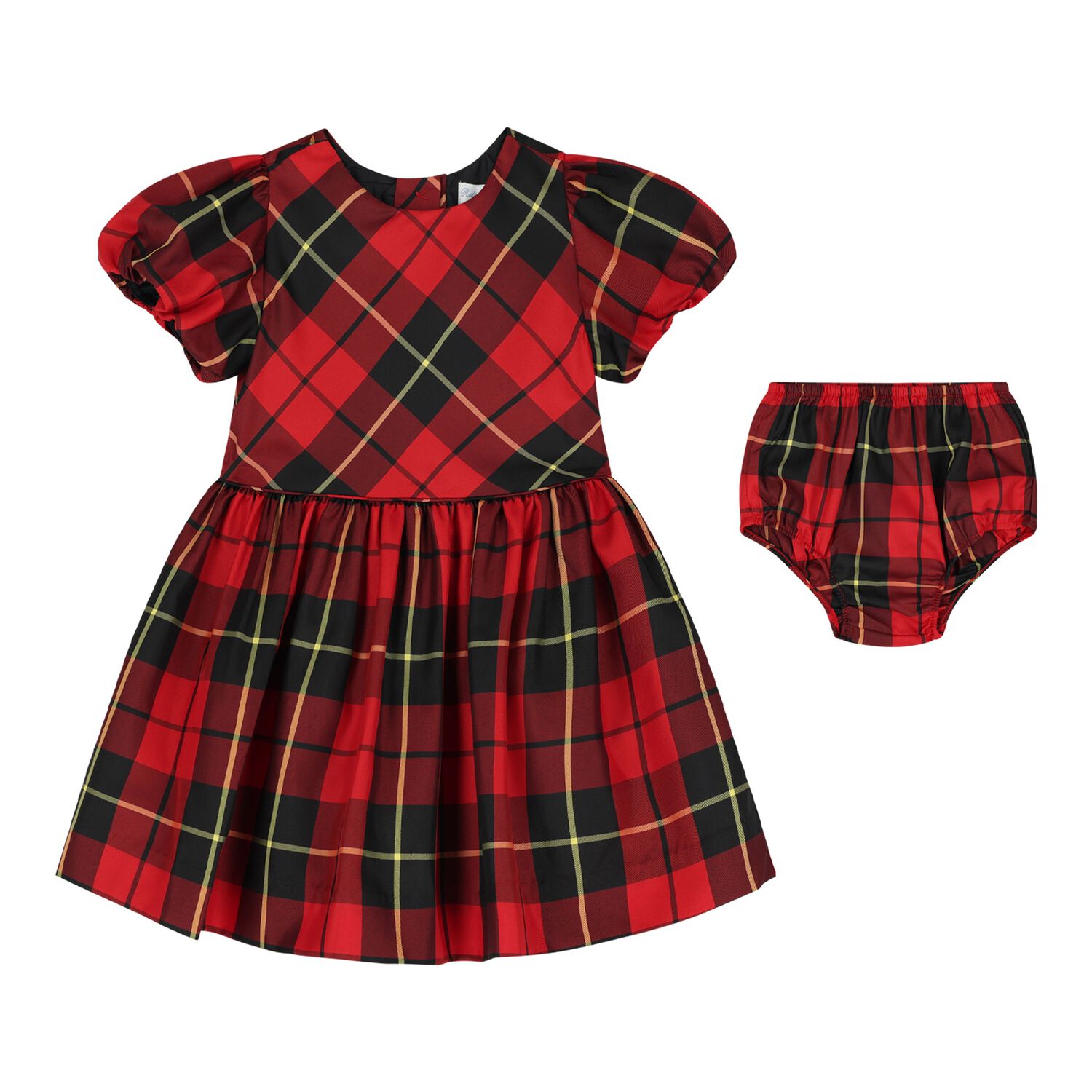 Baby Girls Red & Black Tartan Taffeta Dress Set, 1, hi-res