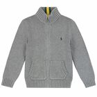 Boys Grey Logo Knitted Logo Sweater, 1, hi-res
