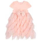 Girls Pink Bow Tulle Dress, 1, hi-res