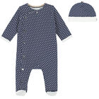 Boys White & Navy Monogram Babygrow & Hat Gift Set, 2, hi-res