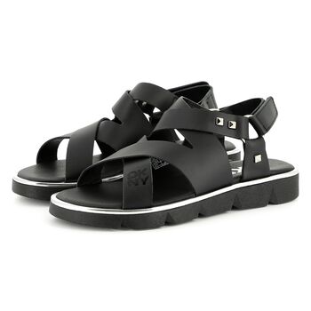 Girls Black Logo Sandals