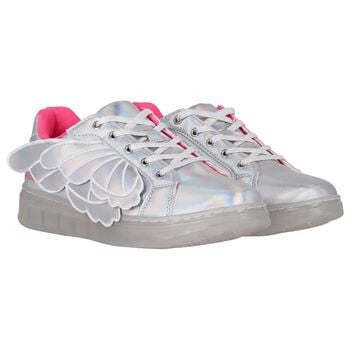 Girls Iridescent Silver Butterfly Wings Trainers