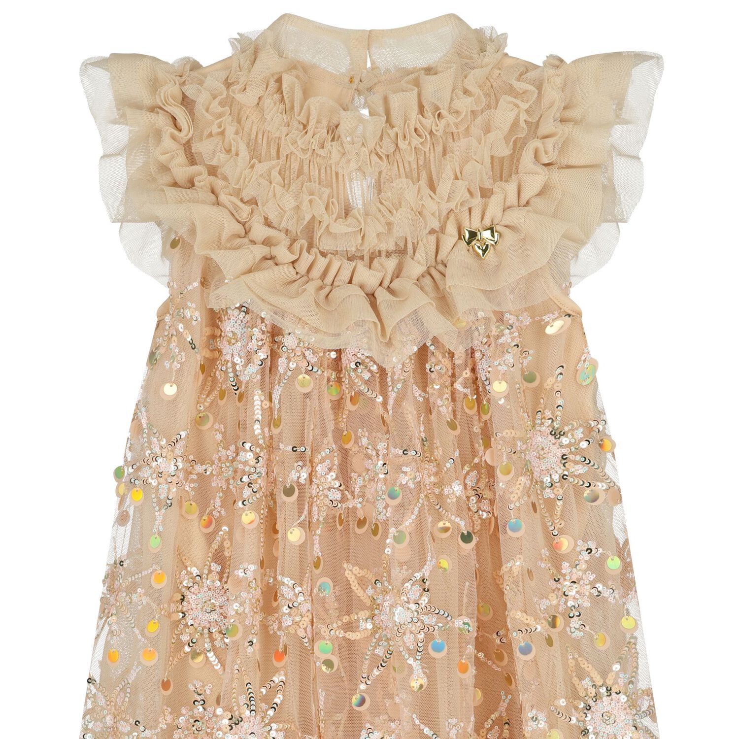 Girls Gold Embellished Tulle Dress, 1, hi-res