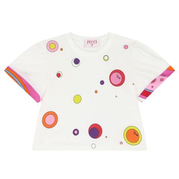 Girls White Cotton Fontane Print T-Shirt