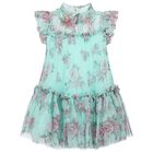 Girls Aqua Rose Tulle Dress, 1, hi-res