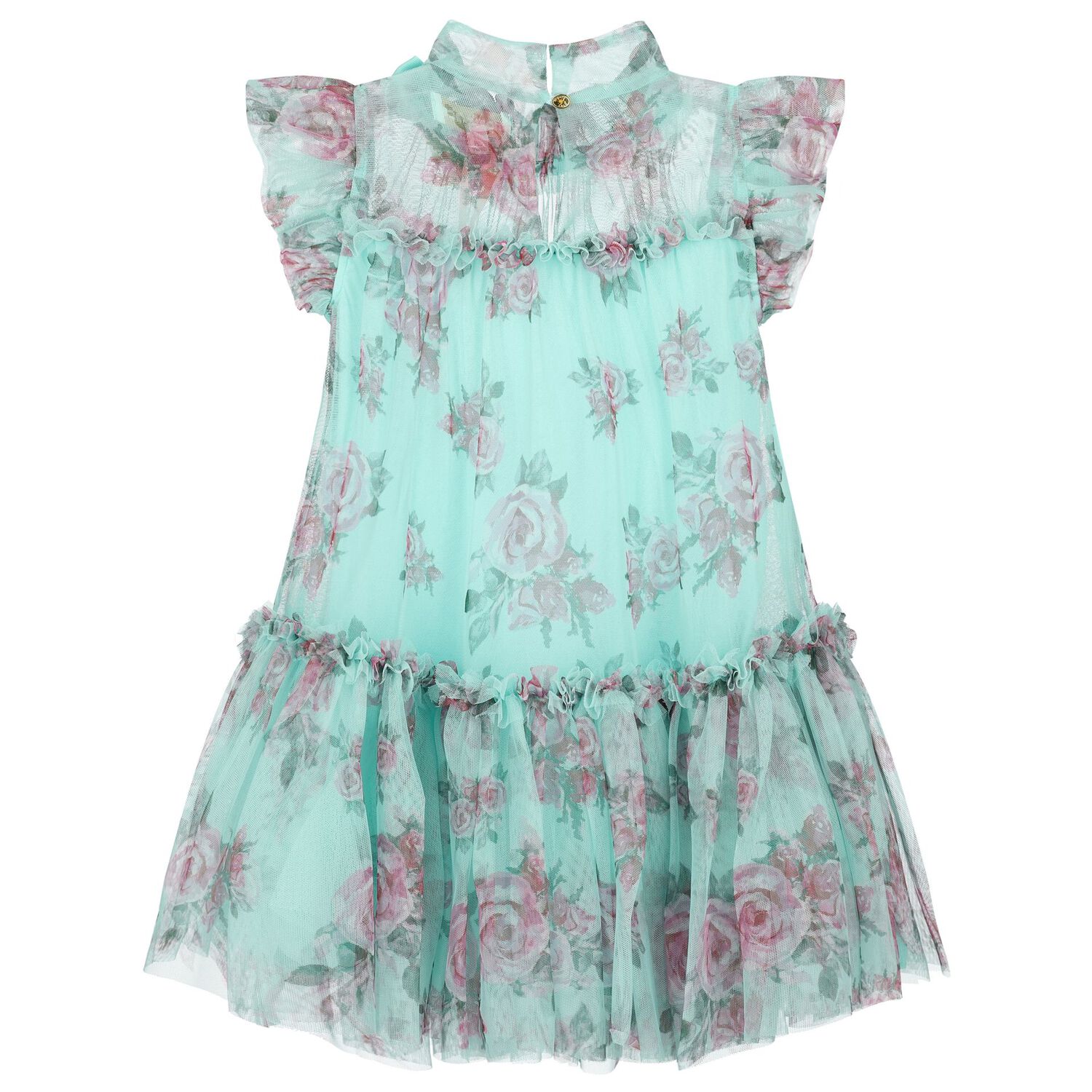 Girls Aqua Rose Tulle Dress, 1, hi-res image number null